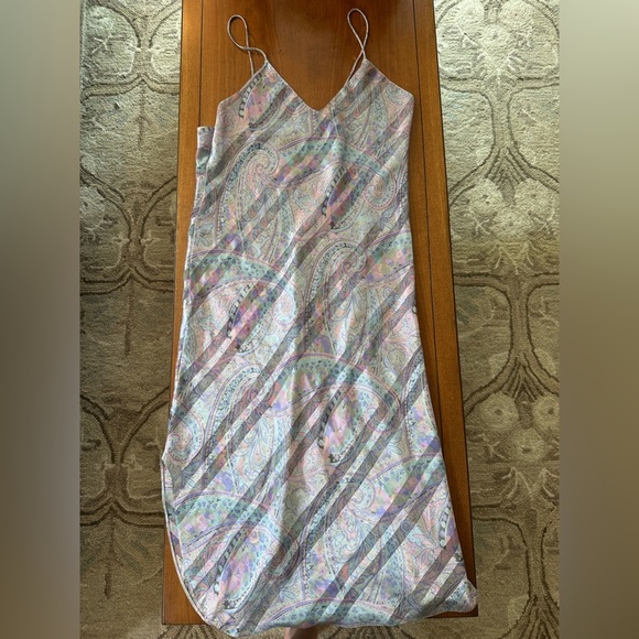 Vintage Satin Slip Dress - Pastel Paisley, Mid-Length, Fits Like Large - Picture 2 of 6